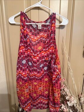 Fun & Flirt Coral Geometric Print Tank Top 2x